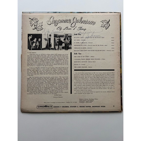 Suzanne Johnson Of Love I Sing 1967 LP Crown CV-1077 Autographed - Picture 2 of 8